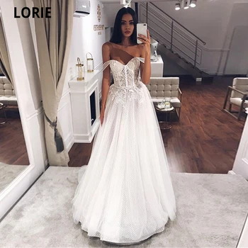 

LORIE Dot Tulle Bohemia Wedding Dresses Off The Shoulder Appliques Lace Beach Bridal Gowns A-Line Princess Party Dress Cheap