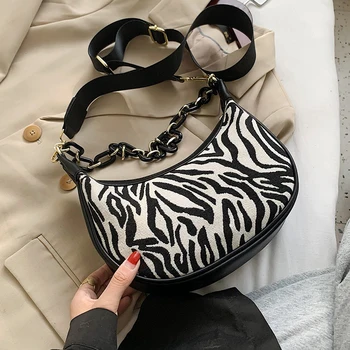 

Small Half Moon Crossbody Bags for Women 2020 Winter Animal Pattern Shoulder Handbags and Purses Women's Chain Hand Bag