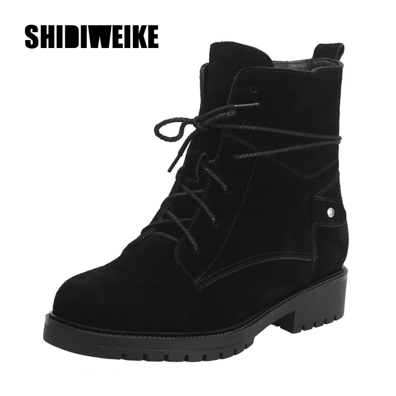 

2019 Women New fashion Snow Boots flock Round Toe Lace-Up Platform Winter plush Ankle BootsHandmade Women's shoes J847