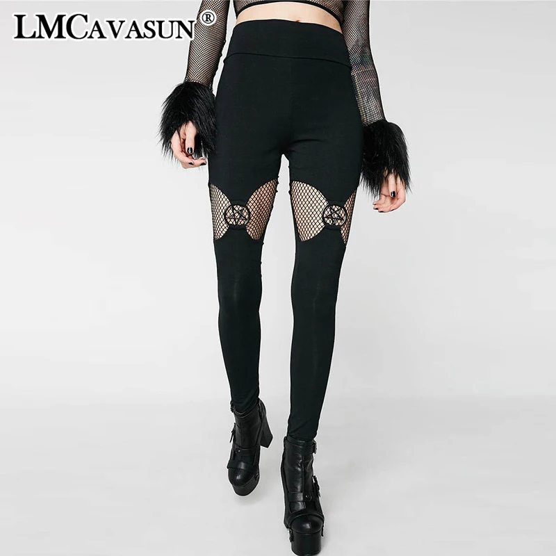 LMCAVASUN pentalon femme готический панк карандаш черные сексуальные облегающие брюки Высокая талия женские брюки Леггинсы эластичные брюки
