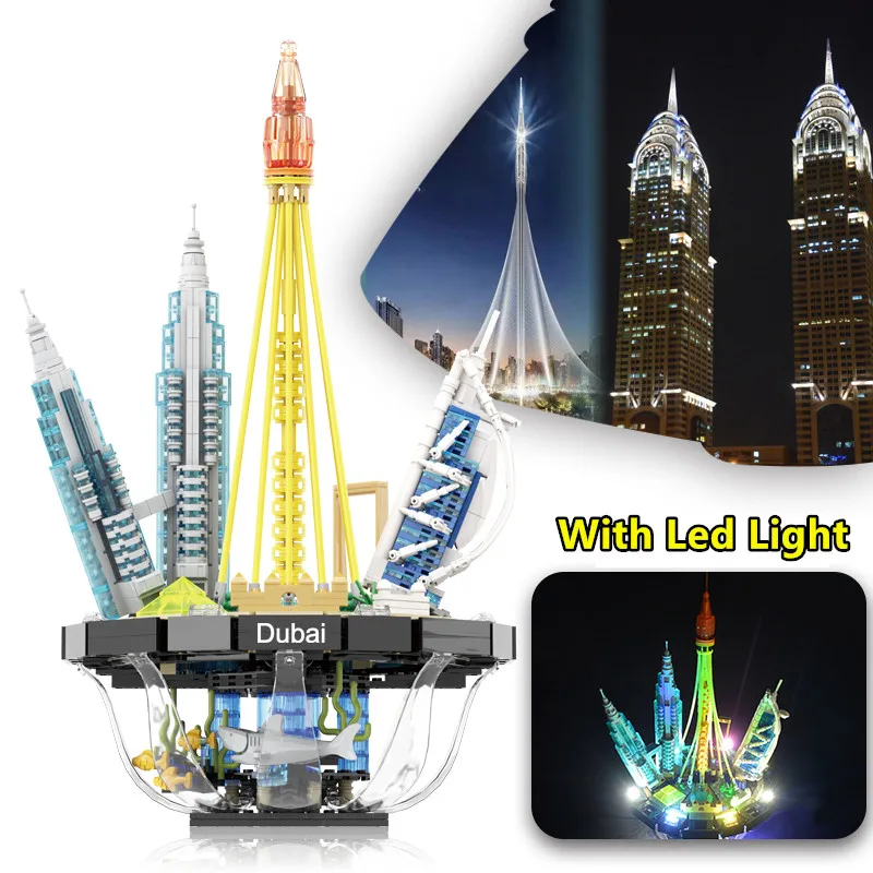 

Dubai City Architecture Small blocks mini building block set Model kit Bricks With LED Light Educational Toys Christmas Gift