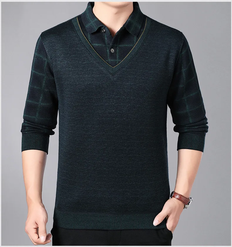 Dad Autumn Winter Sweater Men Extra Fleece Add thickness Sweaters Middle-aged Business Casual Knitted Sweater Men