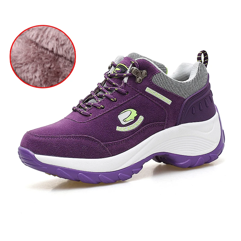 Purple Fur Тонизирующая обувь; женская обувь для фитнеса; Уличная обувь; сезон осень-зима; женские Прогулочные кроссовки с мехом для похудения; Цвет фиолетовый, черный; женская обувь для танцев; большие размеры - Цвет: Purple Fur