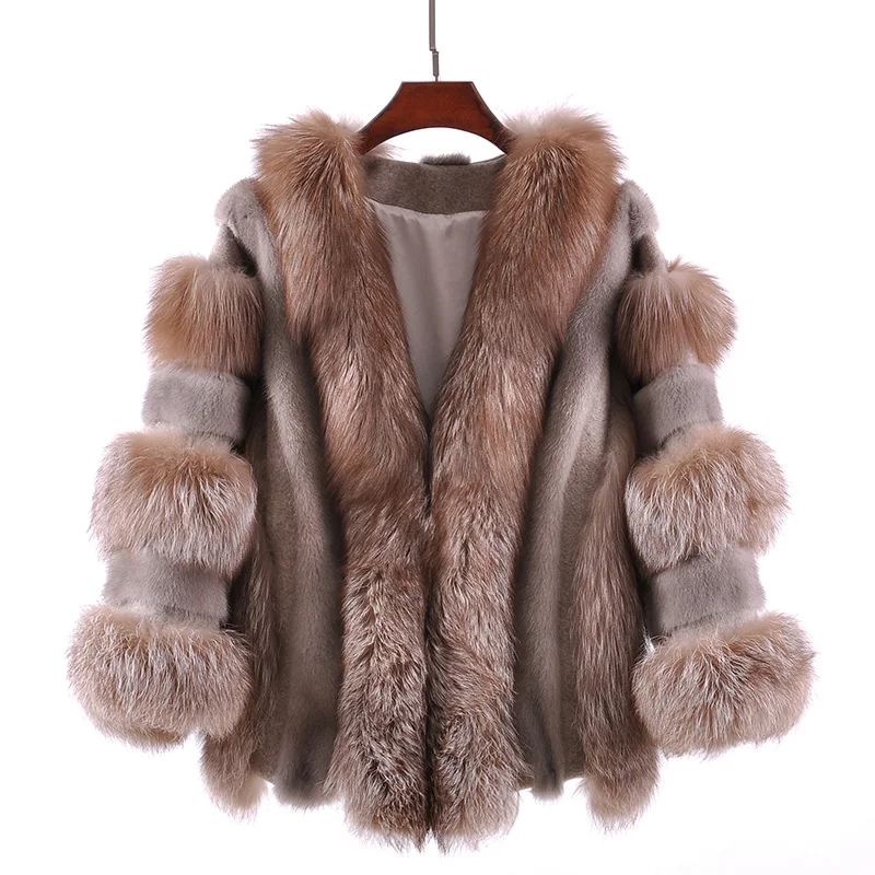 

Luxury Design For Ladies Real Mink Fur Coat With Natural Fox Fur Long Sleeve