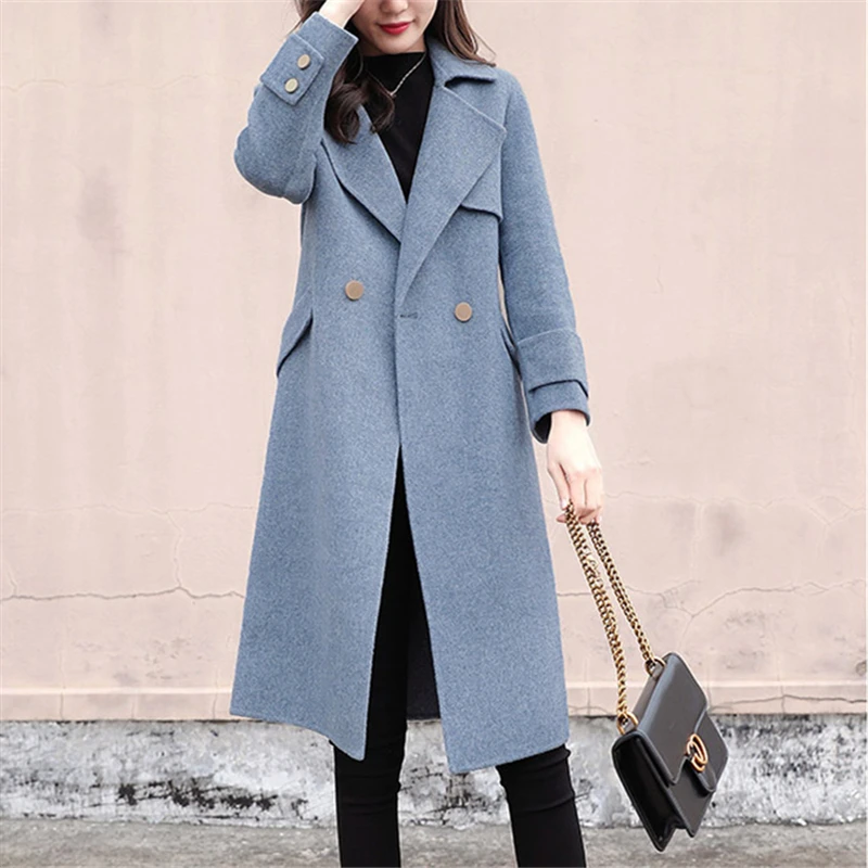 

Long Slim Blend Outerwear 2019 High Quality Women Overcoat Cardigan Wool Coat Autumn Winter Jacket Clothes Elegant