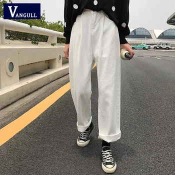 

Vangull Jeans Women Loose High Waist Leisure Full-length Wide Leg Jean All-match Korean Style Simple Women Trendy Harajuku Pants