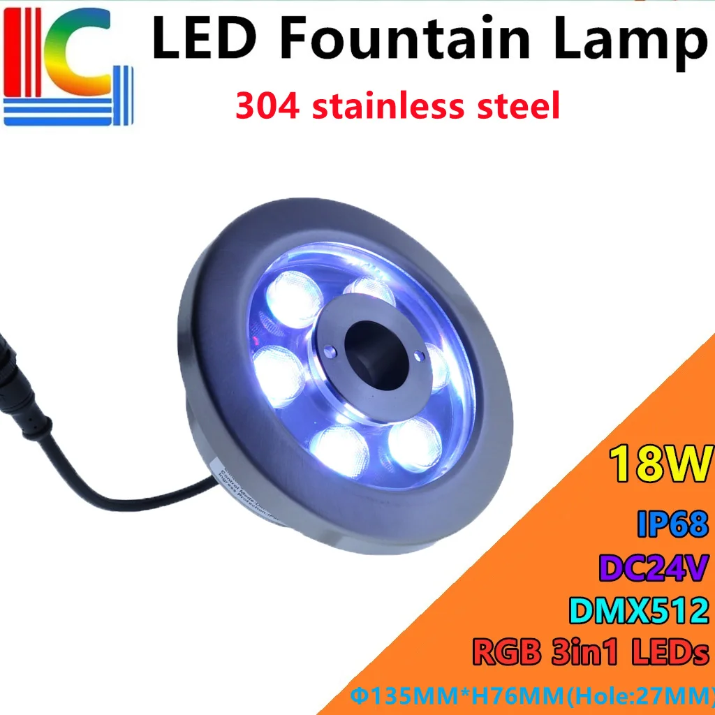 

304 LED Fountain Lamp 6W 18W DMX512 24V IP68 Fish Tank Pond Pool Landscape Decorative Lighting RGB Colorful Underwater Light DIY