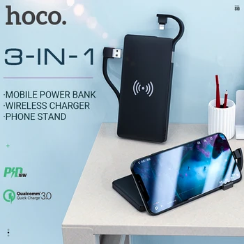 

hoco power bank 10000 mAh external battery 5W fast wireless charging QC FCP PD for lightning type c output usb charger slim