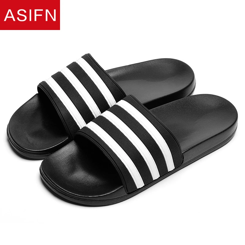 ASIFN hombres Zapatillas Zapatos Hombre EVA mujeres par Flip Flops suave negro blanco rayas Casual de verano hombre Chaussures Femme diapositivas