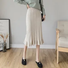 Тонкая элегантная женская трикотажная юбка, Модная вязаная женская осенняя длинная поясная сумка, юбка с оборками