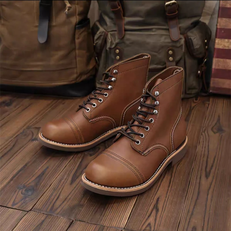 

Handmade Goodyear 8111 Top Vintage British Men Ankle Boots Autumn Winter Cow Leather Shoes Luxury Tooling Desert Motorcycle Boot