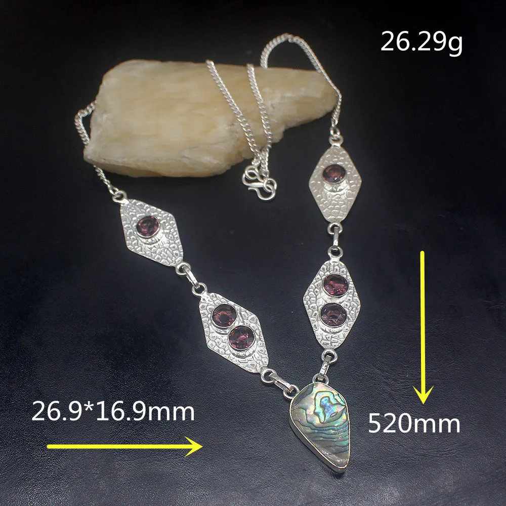 Gemstonefactory Jewelry Big Promotion 925 Silver Abalone Shell Purple Amethyst Ladies Women Chain Necklace 52m 202101726