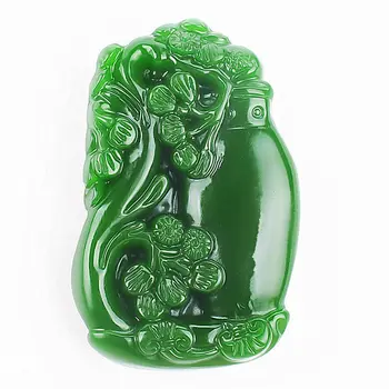 

LETSFUN Fine Jewelry Natural Hand-carved Green Jasper Flowers and A Vase Pendant Necklace Free Shipping