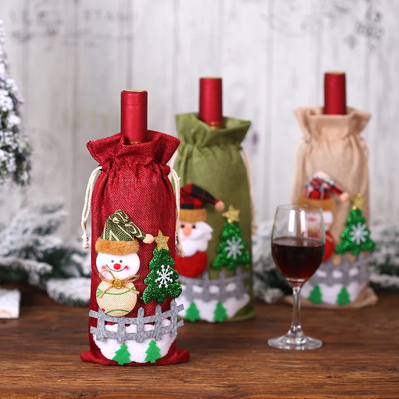 

Santa Claus Snowman Deer Christmas Wine Bottle Cover Gift Bags Hold Xmas Dinner Decor Ornament Home Table Party Decoration 62749