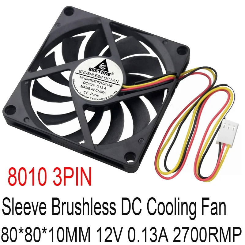 5 шт. Gdstime DC 12 В 8 см 3 14 дюймов 3Pin 80 мм * 10 FG PC чехол для компьютера CPU VGA x кулер 8010