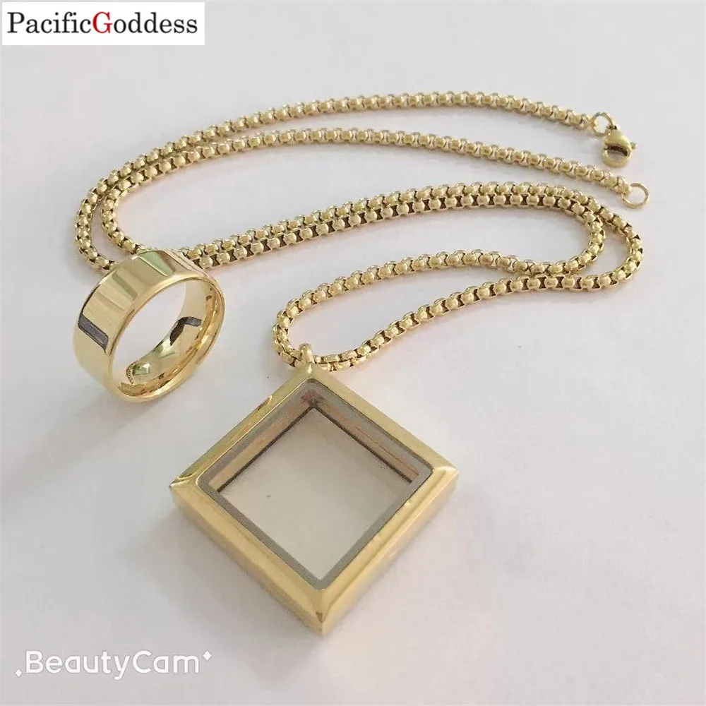 

men jewelry set stainless steel ring and box necklace gold color