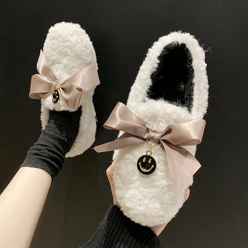 

Casual Woman Shoe Moccasin Shoes 2019 Fashion Women's Female Footwear All-Match Slip-on Loafers Fur Bow-Knot Round Toe