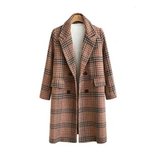 Осень Зима Женское шерстяные пальто Высокое качество свободное женское шотландское шерстяное пальто размера плюс длинное шерстяное пальто Женская куртка