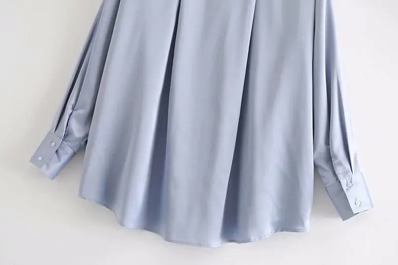 Широкая женская рубашка с длинным рукавом Осень Новая Мода Гладкий мягкий атласный материал блузка женские синие Топы