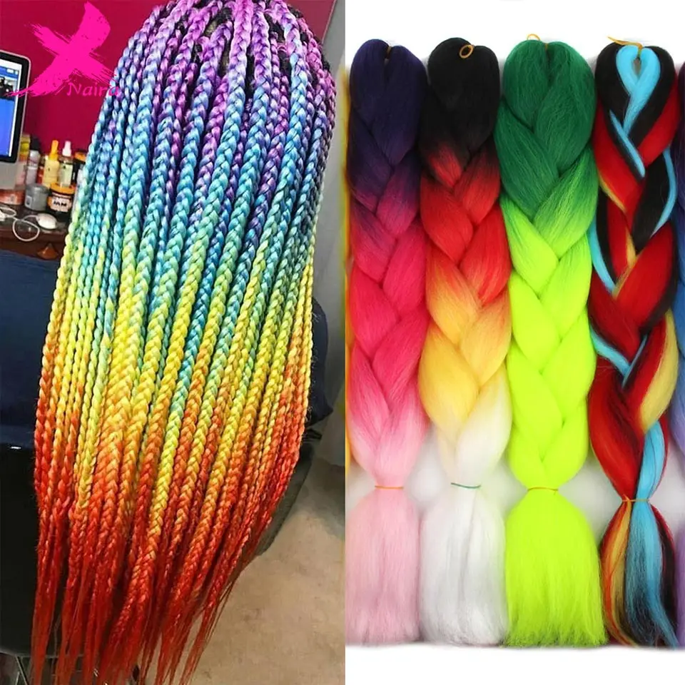 

Xnaira Afro Fake Colored Synthetic Jumbo Crochet Hair Accessories Xpression Pre Stretched Braiding Hair Extensions For Braids