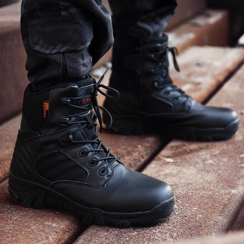 

Outdoor Sports Training Climbing Desert Hiking Shoes High Tube Leather Waterproof Non-slip Tactical Male botas tacticas hombre