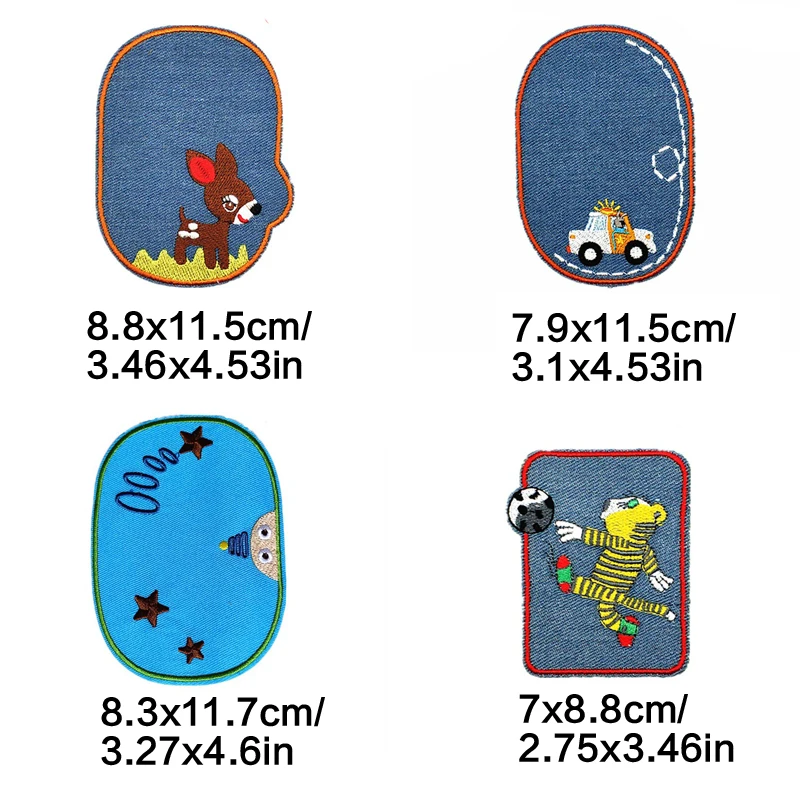 5Pcs Cartoon Jeans Patch Iron On Denim Patches Embroidered Sewing Repair Elbow Knee Patches For Children Kids Jeans Clothes