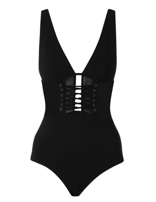 

Europe And America South Korea Caramel One-piece Deep-V Dew Chest Sexy Bandage Cloth Slimming Belly Covering-Swimming Women's