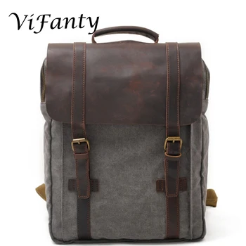 

Retro Canvas Leather School Travel Backpack Rucksack 15.6 inch Laptop Bag