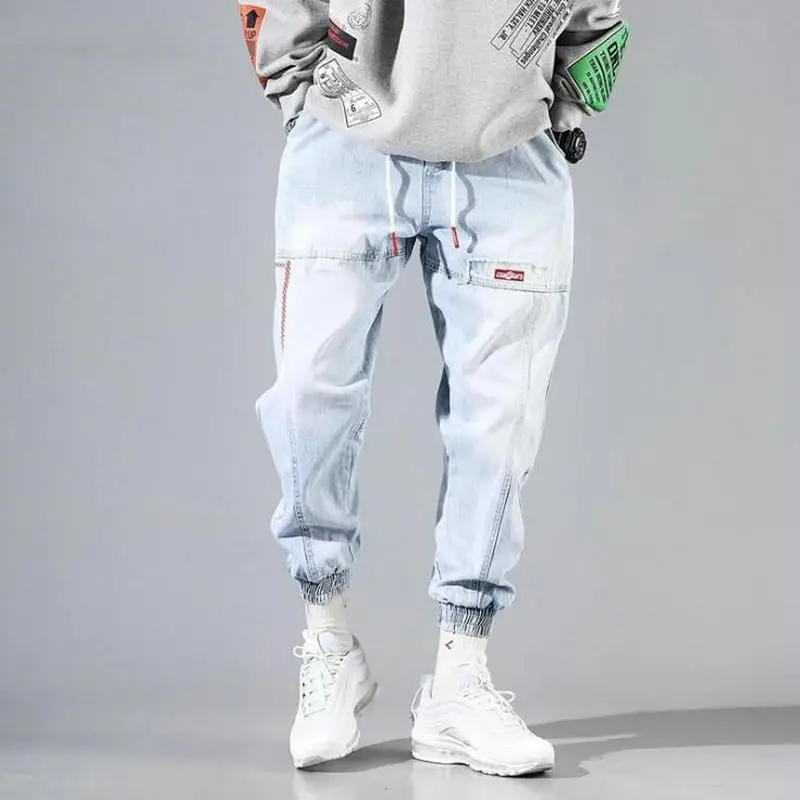 

Baggy Jeans Men Blue Black Jeans Pants Hip hop Streetwear Harem Ankle length Denim Pants Elastic Waist Casual Trousers Male