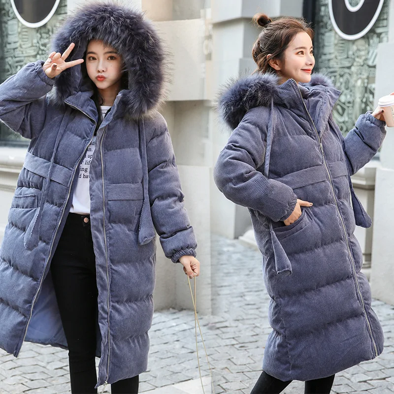

2018 Winter New Style Korean-style Loose-Fit Students down Coat over-the-Knee down Jacket Cotton-padded Clothes Coat Fashion