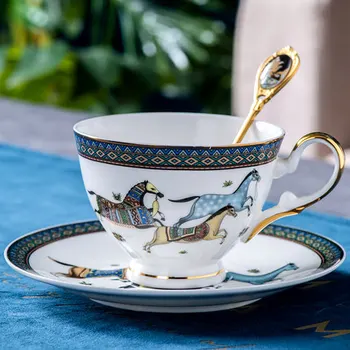 

Bone china Tea cup Dish Set with spoon Home European Porcelain Coffee Cup and saucer Set English Style Ceramic Afternoon Tea Cup