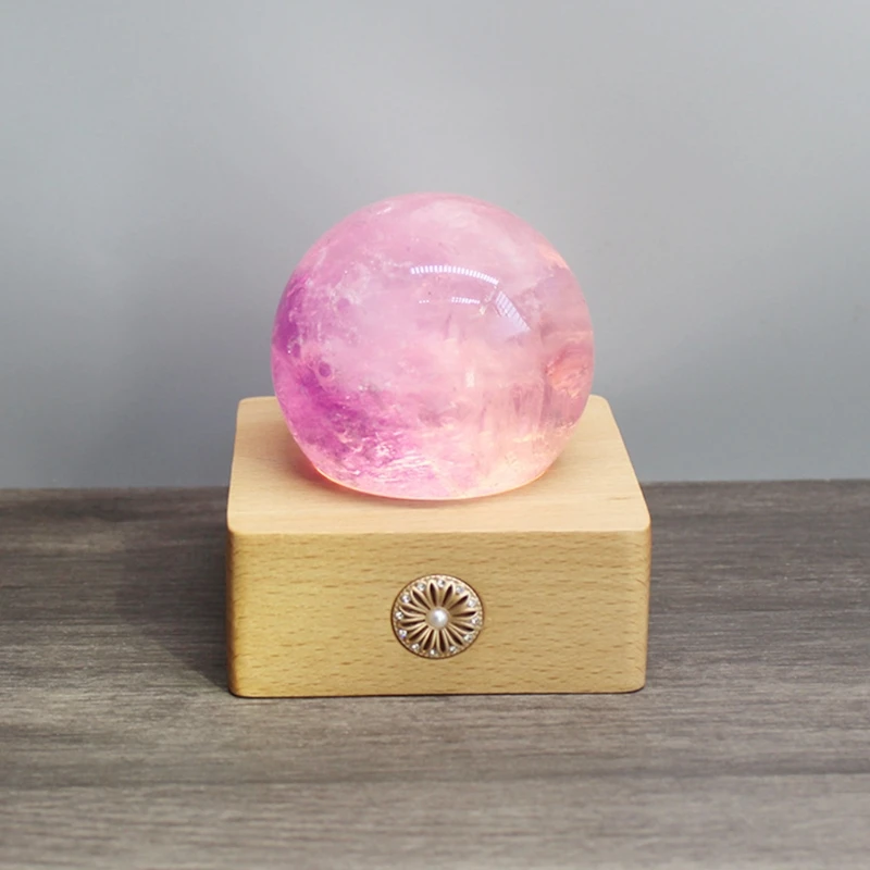 Wooden LED Light Display Base with Flower Button Rechargeable Glowing 3D Crystal Glass Ball Stand Holder Bedside Night Lamp | Дом и сад