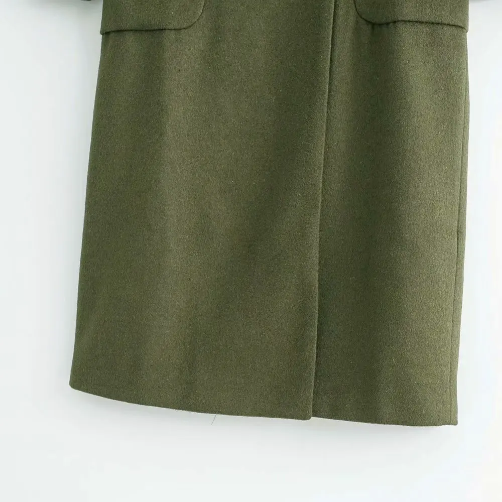 Стильное элегантное женское зеленое шерстяное пальто, зимнее модное плотное теплое длинное пальто, повседневная женская верхняя одежда