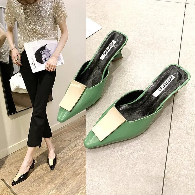

2019 Spring New Style ban tuo xie WOMEN'S Shoes Korean-style Versatile Closed-toe Semi-high Heeled Modern And Trendy/women Sanda