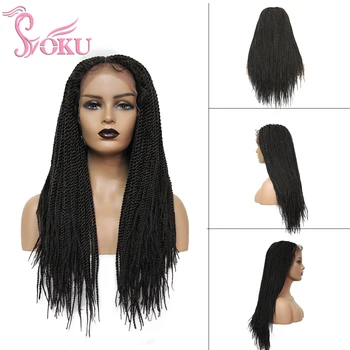 

SOKU 26 inch Long Braided Lace Front Wig Synthetic Senegalese Senegal Crochet Twist Braiding Braids Wig For Afro Black Women