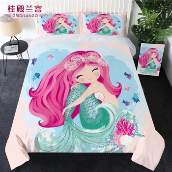 

GRIDILANGO Pink Mermaid Bedding Set Cartoon Cute Printed Duvet Cover Set Bedclothes 3pcs for Adults Kids Home Textiles Dropship
