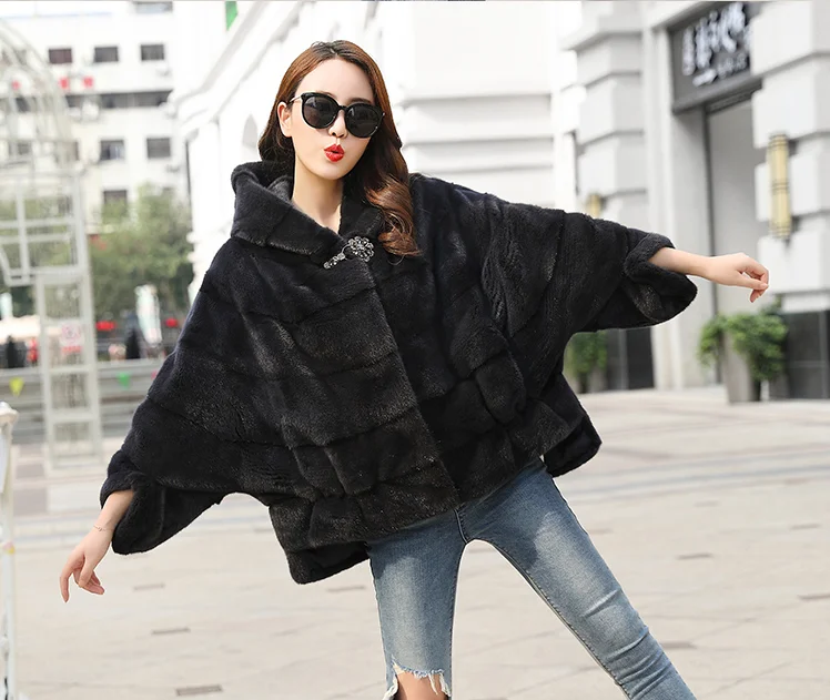 Free Shipping Genuine Mink Fur Bat Sleeved Coat Real Mink Fur Coat Lady's Mink Fur Poncho Real Fur Shawl Wholesale Retail OEM