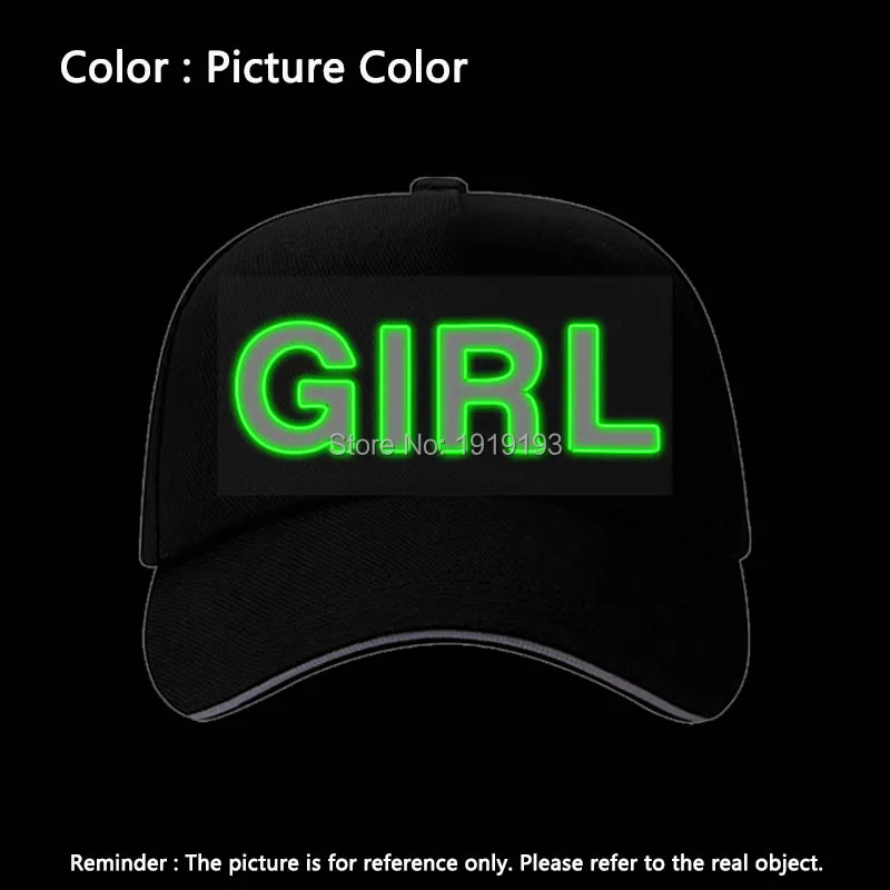 New BOY/GIRL/RAGE Fluorescent Baseball Caps EL Wire Party Hat For Women Men Casual Unisex Caps Hats Glow In The Dark - Цвет: GIRL-Lime Green