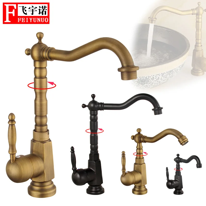 

Copper Kitchen Sink Faucet Wholesale 360-Degree Rotating Black And White with Pattern Tap European Style Hot And Cold Dual-Use K