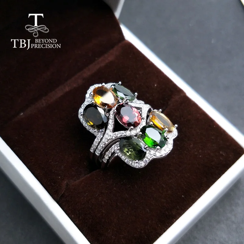 TBJ, натуральное многоцветное турмалиновое кольцо с драгоценным камнем, Стерлинговое Серебро 925 пробы, ювелирные изделия, модные кольца для женщин, годовщина, свадьба