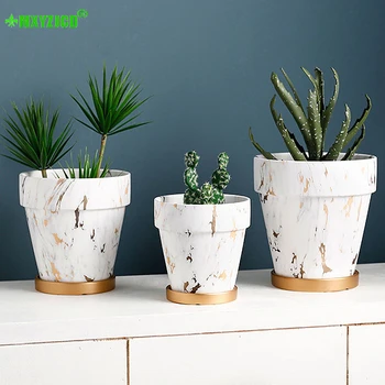 

Golden Pattern Ceramic Flower Pot Round With Tray Bonsai Plant Pot Storage Container Garden Home Decor Accessories