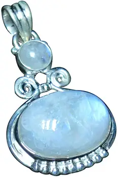 

Genuine Blue Fire Moonstone Pendant 925 Sterling Silver, 37.6 mm, 2SP0656
