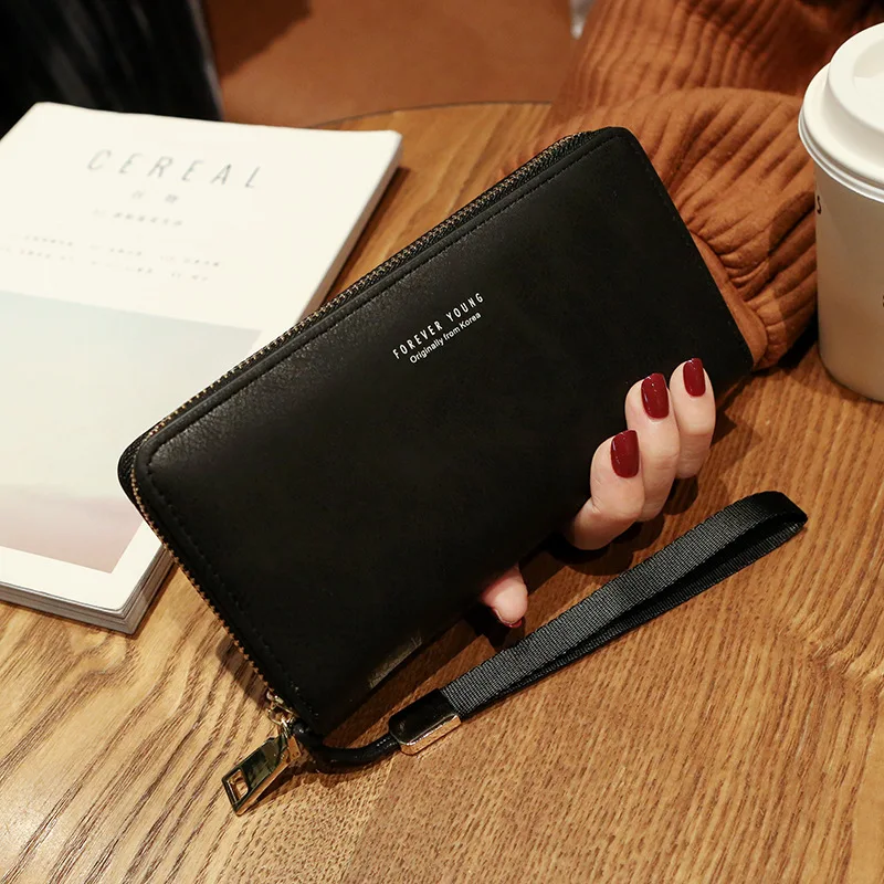 Женский длинный кошелек, новинка, корейская версия, многофункциональная сумка для карт, карман для мобильного телефона, женский кошелек - Цвет: black
