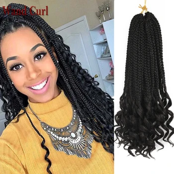 

Wand Curl 3S Wavy Box Braids Crochet Hair Goddess Box Braids Hair Curly Ends Synthetic Braiding Hair Extensions 22 Strands/Pack