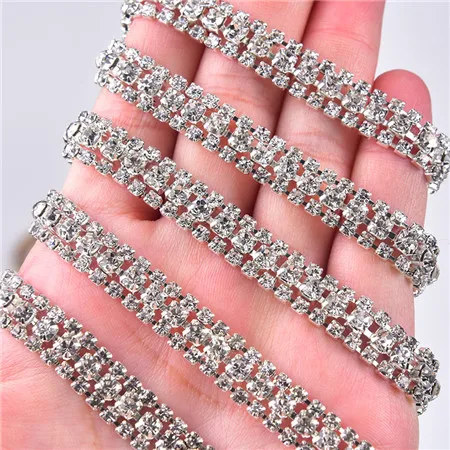 silver with crystal Пересылка 3 ряд 5 двор/lot Костюм Аппликация со стразами планки очень близко цепи с серебряной base Свадебные украшения стразы для рукоделия - Цвет: silver with crystal