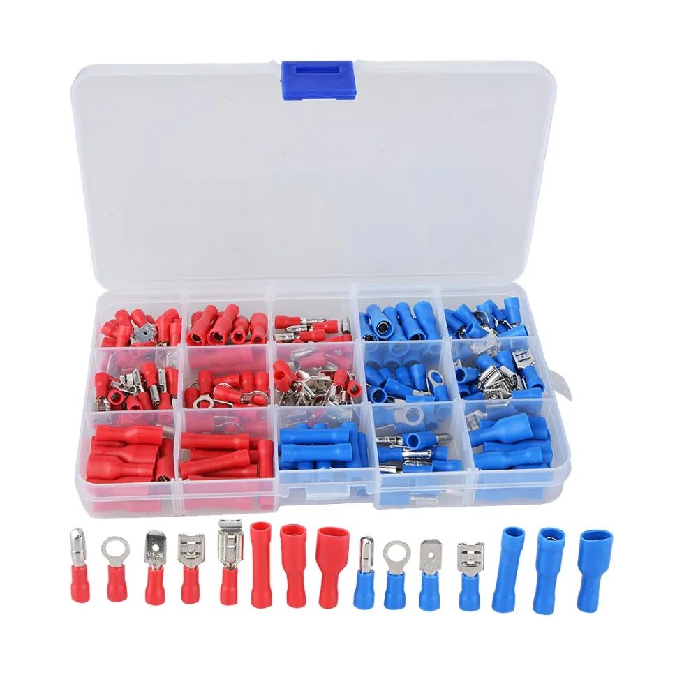 

200pcs/lot Eletrical Cable Terminal Connecting Tool Assorted Electrical Fork Ring Spade Crimp Terminal Wire Connector Box Kit