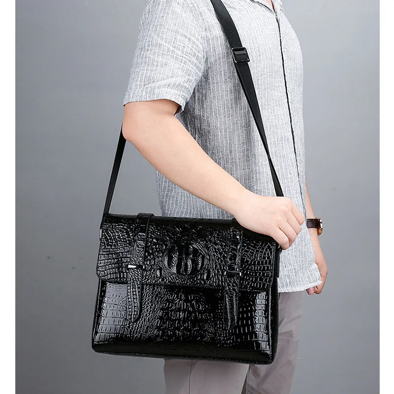 Модная мужская сумка через плечо с крокодиловым узором, деловой портфель на плечо, кожаная сумка-мессенджер, сплошной цвет мужской слинг