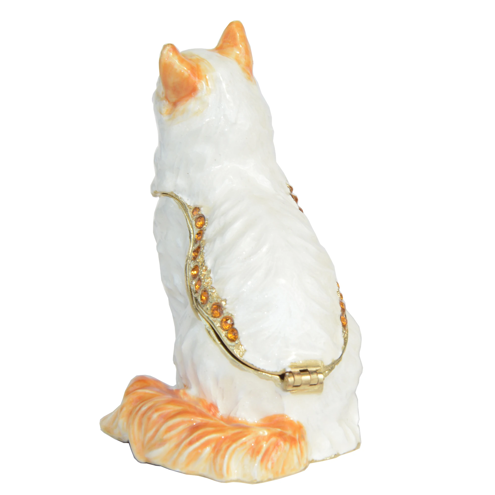 Persian Cat Sitting Trinket Jewelry Box Metal Tabletop Decoration Ring Earring Necklace Holder