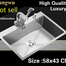 Многофункциональная Роскошная кухонная ручная раковина одинарная мойка 304 из нержавеющей стали Горячая 58x43 см