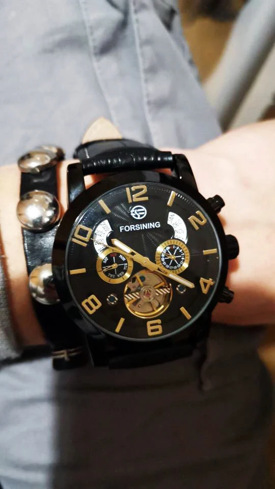 Forsining Tourbillion модные волнистые черные золотые часы многофункциональный дисплей Мужские автоматические механические часы лучший бренд